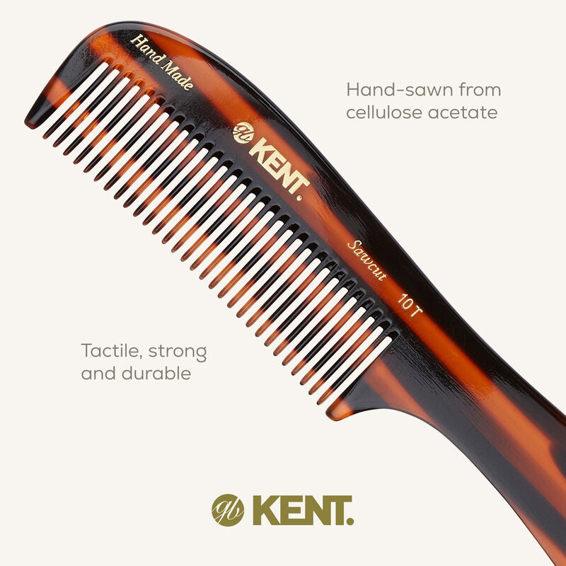 KENT 10T: Handmade 199mm Large Handled Rake Comb – All Hair Types