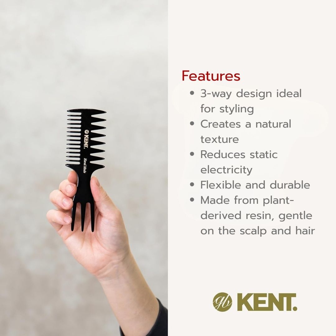 KENT 57T: Handmade Fishtail Comb 150mm – 3-in-1 Styling Comb