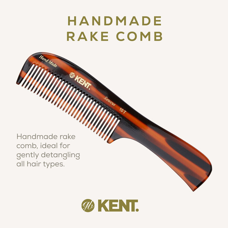 KENT 10T: Handmade 199mm Large Handled Rake Comb – All Hair Types