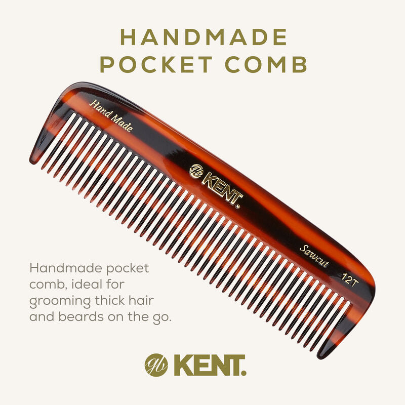 KENT 12T: Handmade 139mm Pocket Comb – All Coarse Teeth for Thick Hair