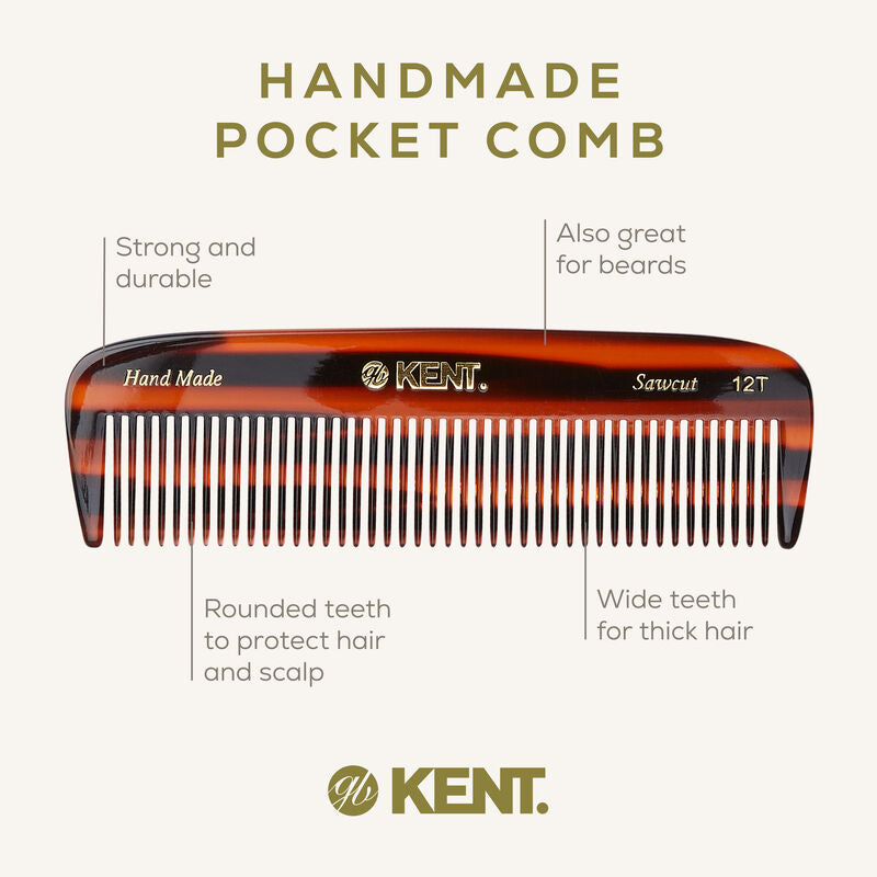 KENT 12T: Handmade 139mm Pocket Comb – All Coarse Teeth for Thick Hair