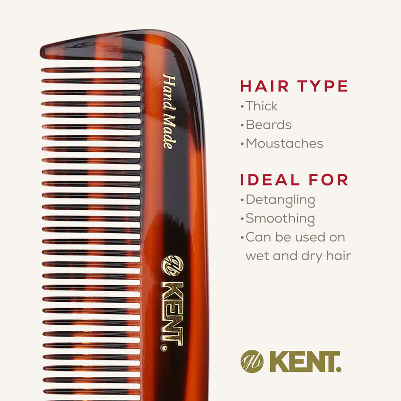 KENT 12T: Handmade 139mm Pocket Comb – All Coarse Teeth for Thick Hair