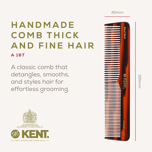 KENT 16T: Handmade 185mm Dressing Table Comb – Thick/Fine Hair