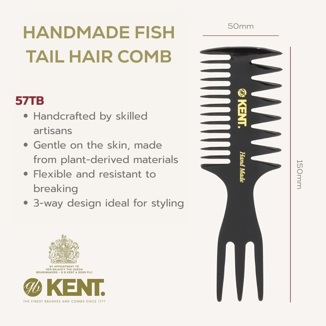 KENT 57T: Handmade Fishtail Comb 150mm – 3-in-1 Styling Comb