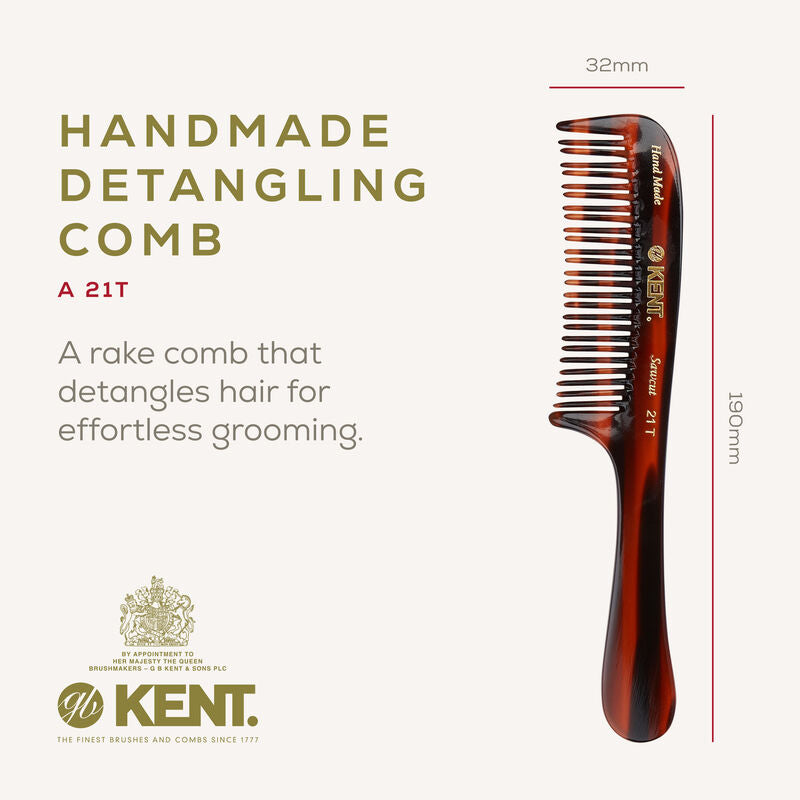 KENT 21T: Handmade 190mm Detangling Comb