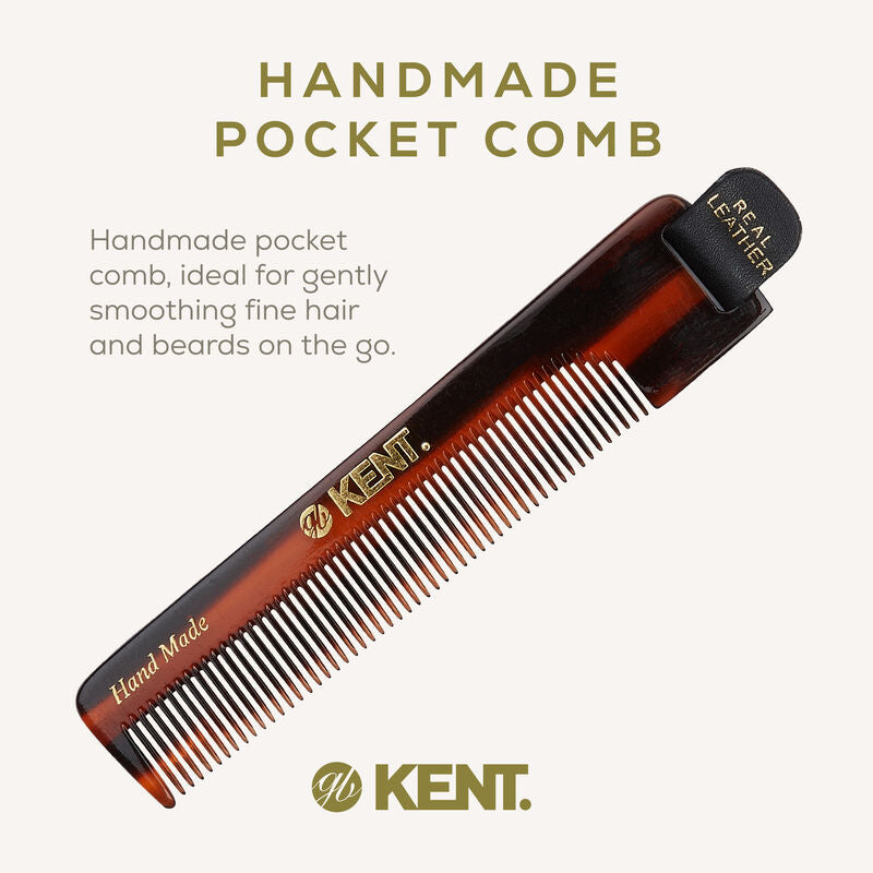 KENT NU22 Handmade Pocket Comb 112mm with Leather Case | หวีพกแฮนด์เมดพร้อมซองหนังแท้