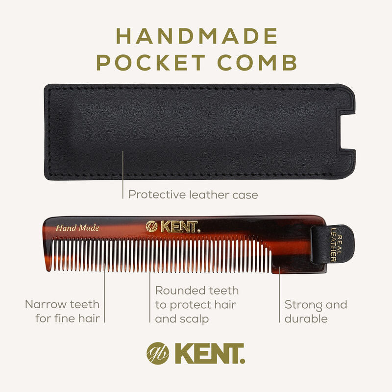 KENT NU22 Handmade Pocket Comb 112mm with Leather Case | หวีพกแฮนด์เมดพร้อมซองหนังแท้