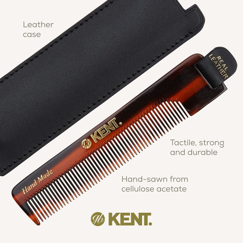 KENT NU22 Handmade Pocket Comb 112mm with Leather Case | หวีพกแฮนด์เมดพร้อมซองหนังแท้