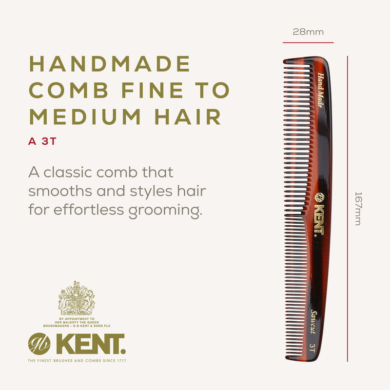KENT 3T Handmade Dressing Comb 167mm Thick/Fine Hair