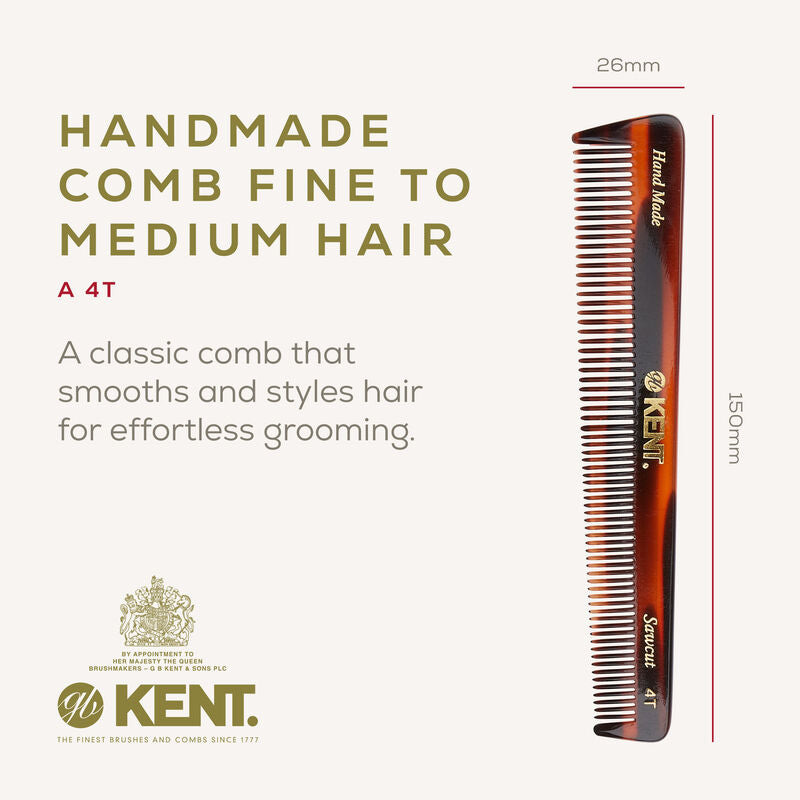 KENT 4T: Handmade 150mm General Grooming Comb Thick/Fine Hair