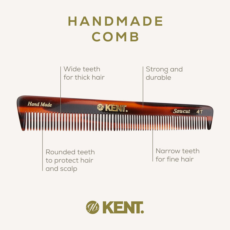 KENT 4T: Handmade 150mm General Grooming Comb Thick/Fine Hair