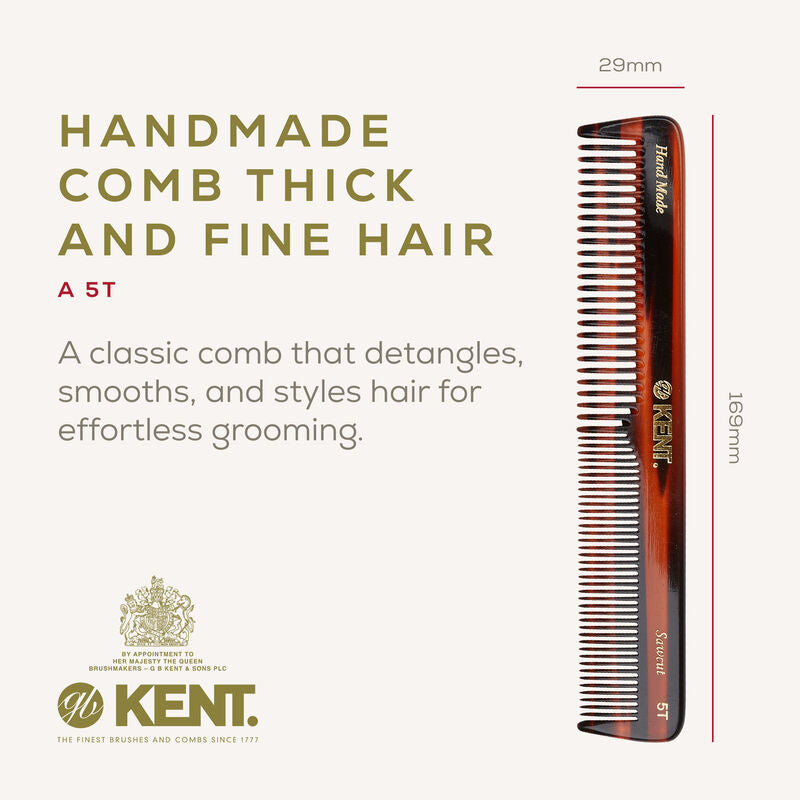KENT 5T: Handmade 169mm Dressing Table Comb Medium/Thick Hair