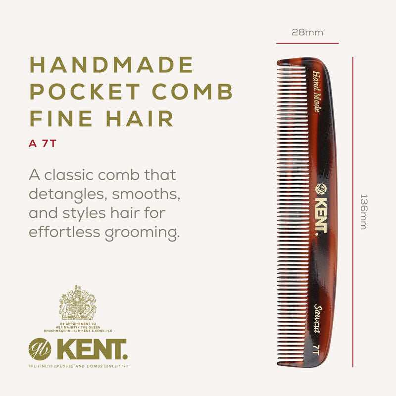 KENT 7T: Handmade 136mm Pocket Comb – Fine & Thinning Hair