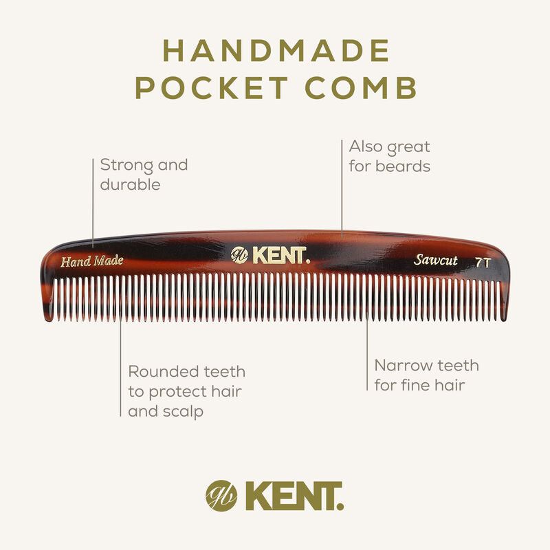 KENT 7T: Handmade 136mm Pocket Comb – Fine & Thinning Hair