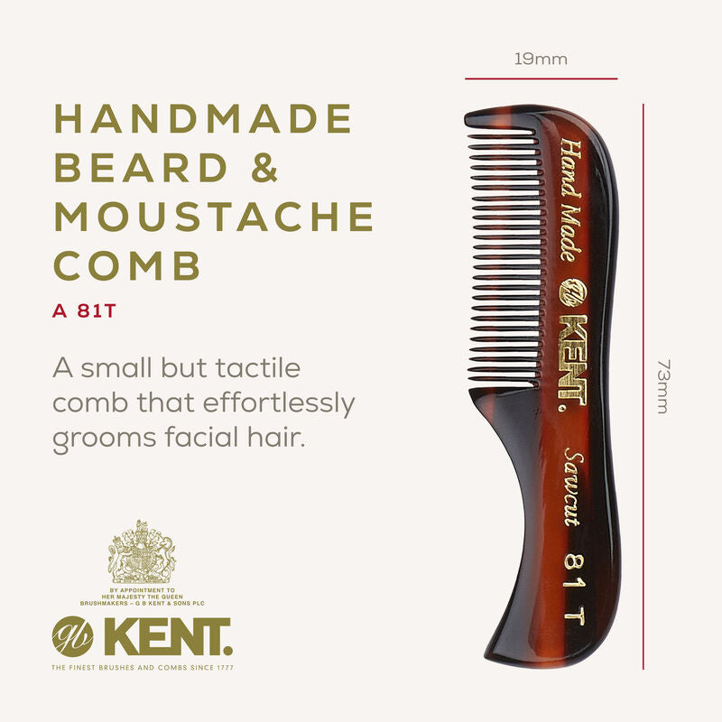 KENT 81T: Handmade 73mm Beard and Moustache Comb