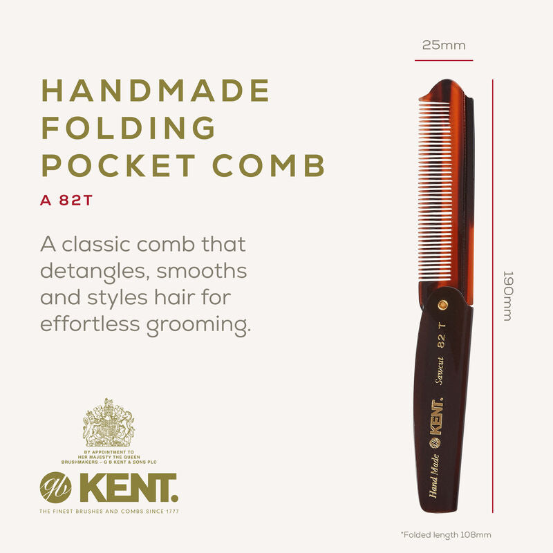 KENT 82T: Handmade 190mm Folding Comb Fine Hair
