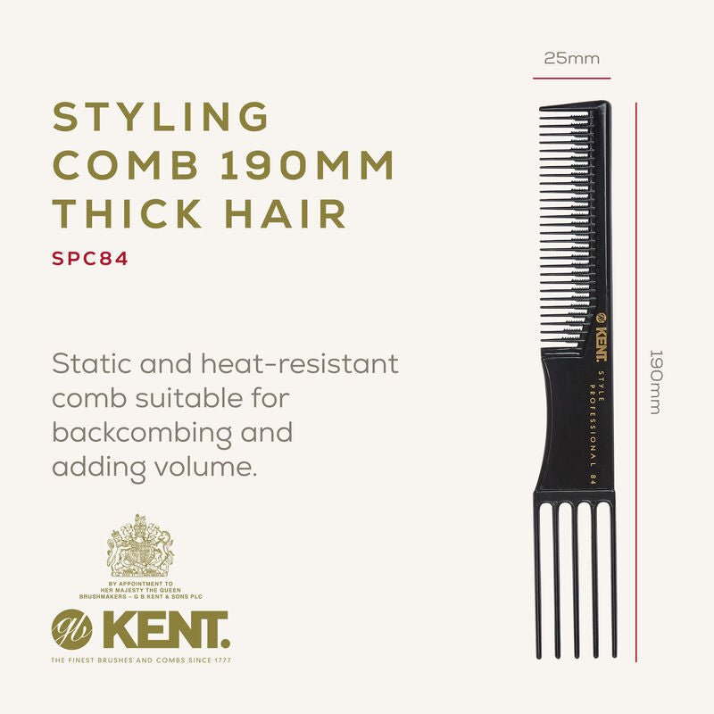 KENT SPC84 5 Prong Styling and Lifting Comb 190mm หวีจัดทรงผมหนา (Made in Italy)