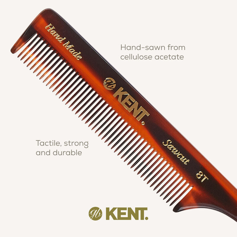 KENT 8T Handmade Tail Comb 190mm – Fine Tooth Side Part Comb | Made in England(Side Part) หวีแสก