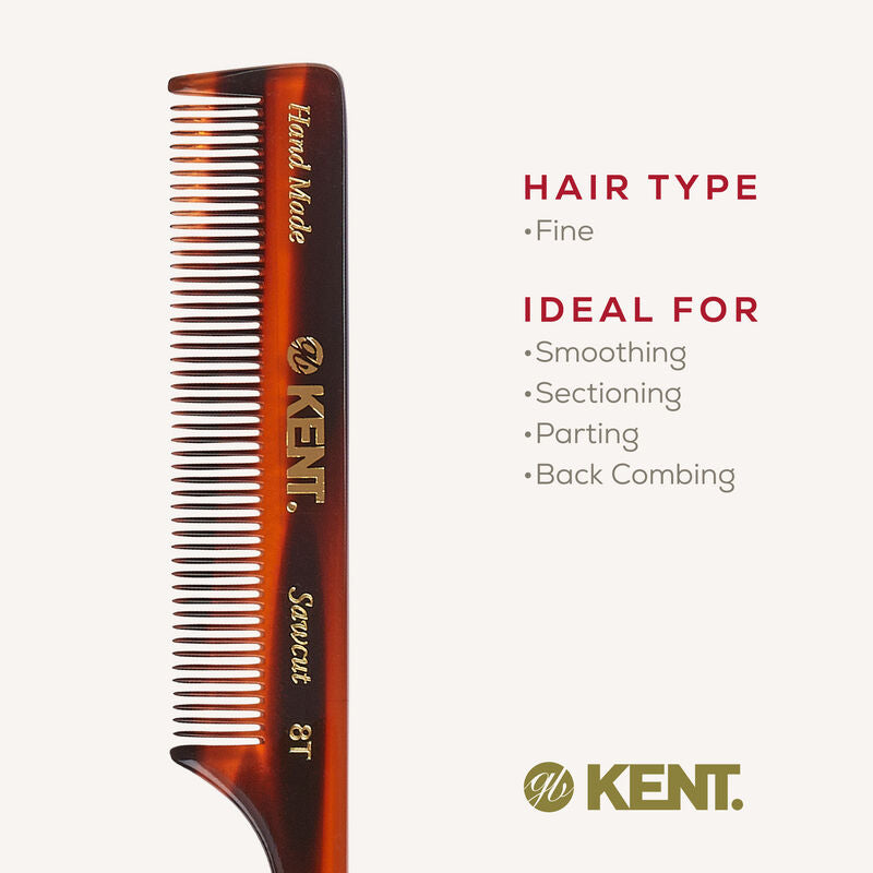 KENT 8T: Handmade 190mm Tail Comb  Fine Hair