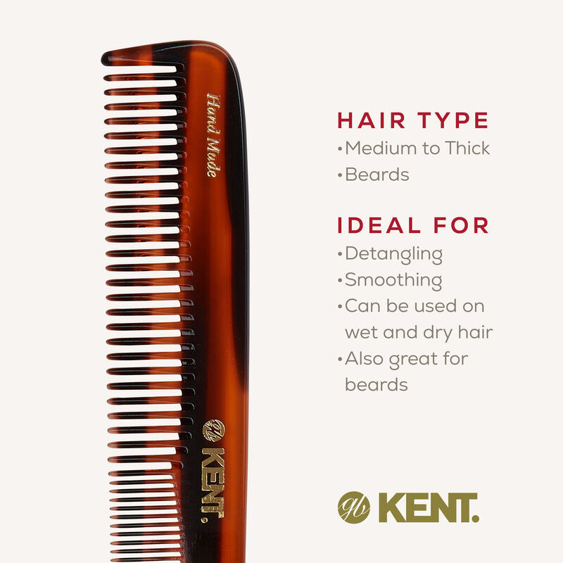 KENT 9T: Handmade 190mm Dressing Table Comb Thick/Fine Hair