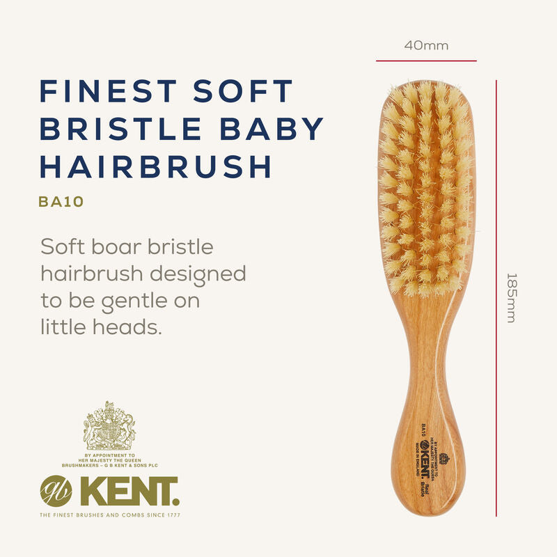 KENT BA10: Finest Soft Pure White Bristle Cherrywood Baby Brush