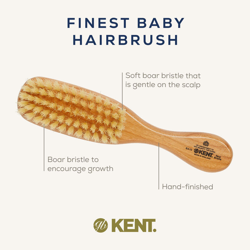 KENT BA10: Finest Soft Pure White Bristle Cherrywood Baby Brush