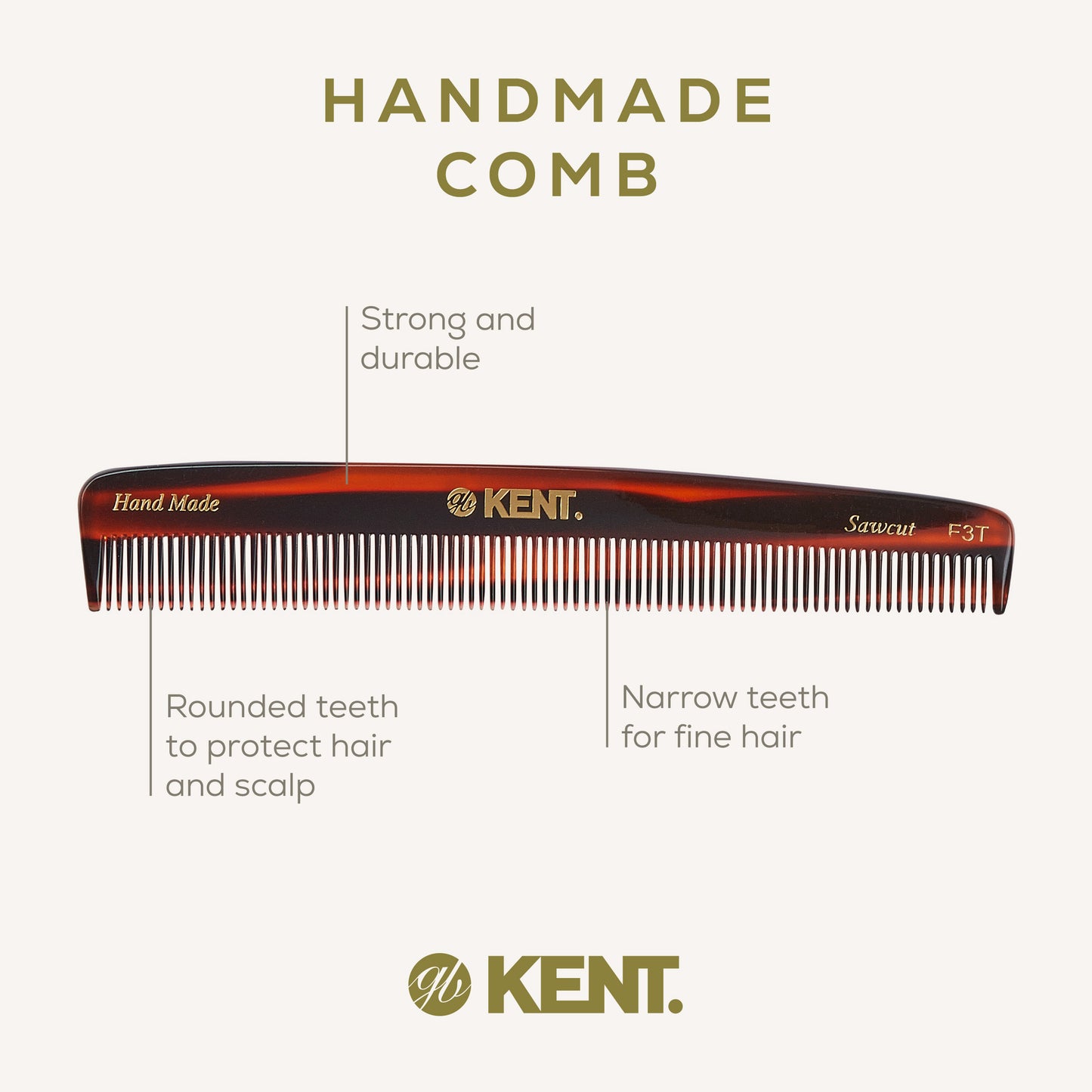 KENT F3T: Handmade 160mm Dressing Comb – All Fine Teeth for Fine Hair