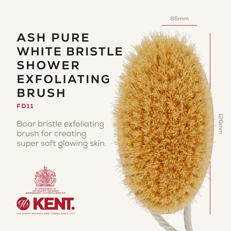 KENT FD11: Ash Pure White Bristle Shower Exfoliating Brush