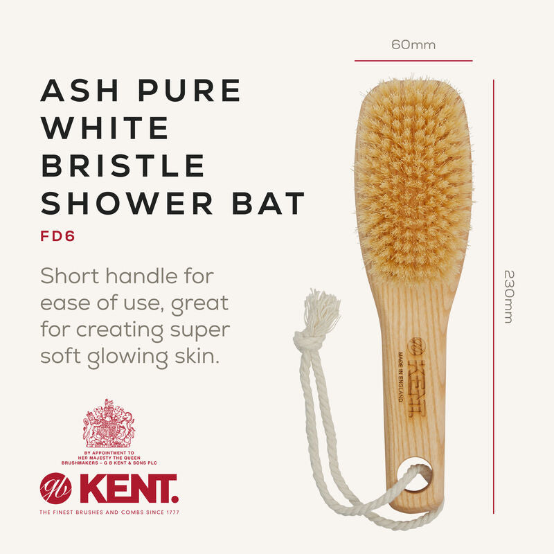 KENT FD6: Ash Pure White Bristle Shower Bat