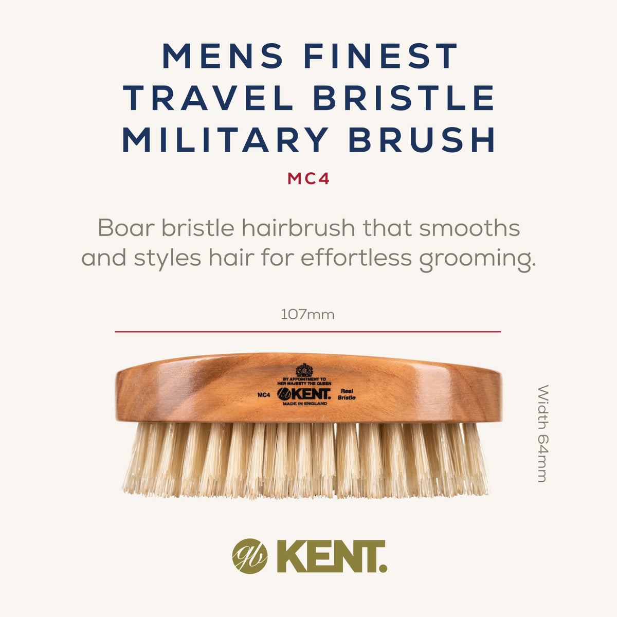 KENT MC4 Pure White Bristle Cherrywood Travel Hairbrush แปรงหวีผมไม้เชอร์รี่