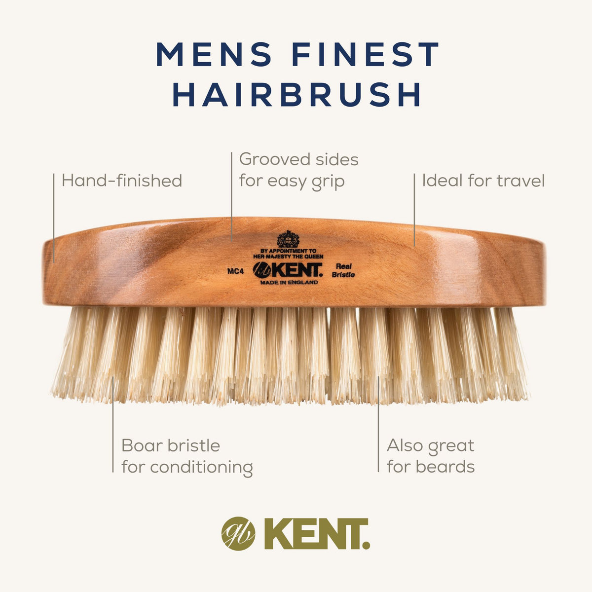 KENT MC4 Pure White Bristle Cherrywood Travel Hairbrush แปรงหวีผมไม้เชอร์รี่