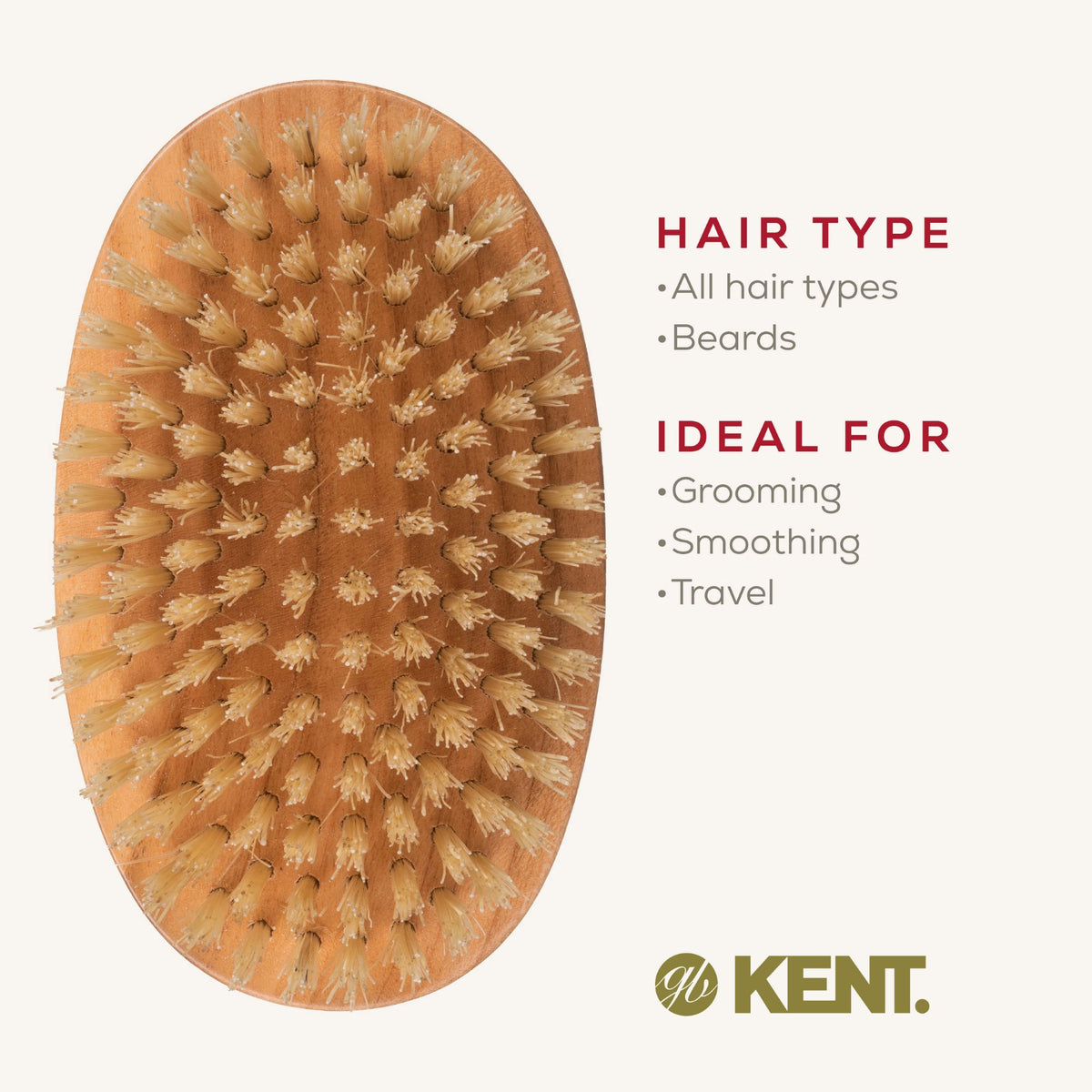KENT MC4 Pure White Bristle Cherrywood Travel Hairbrush แปรงหวีผมไม้เชอร์รี่