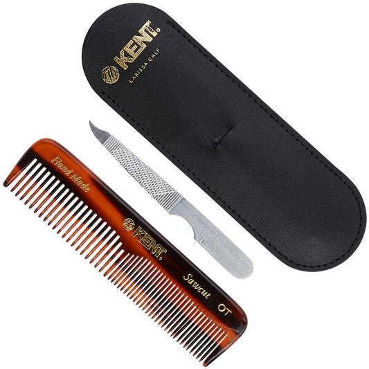 KENT NU19 Handmade Pocket Comb 112mm with Nail File & Leather Case | หวีพกพร้อมตะไบเล็บและซองหนังแท้