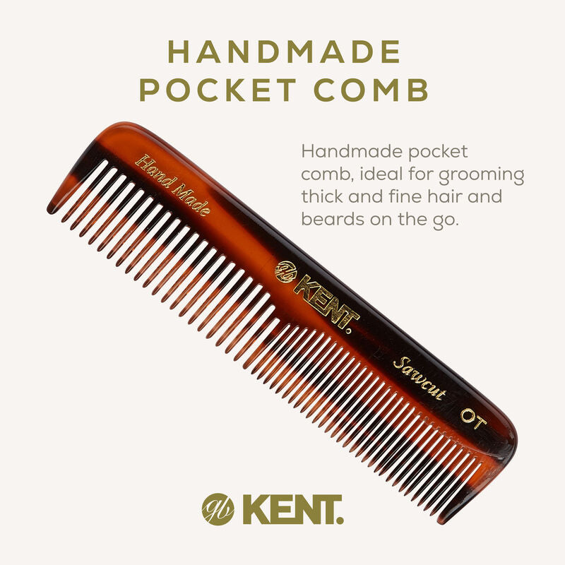 KENT NU19 Handmade Pocket Comb 112mm with Nail File & Leather Case | หวีพกพร้อมตะไบเล็บและซองหนังแท้