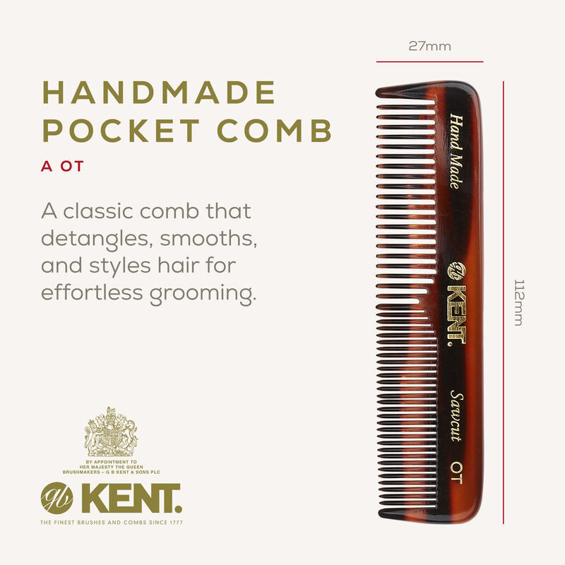 KENT OT: Handmade 112mm Pocket Comb Thick/Fine Hair
