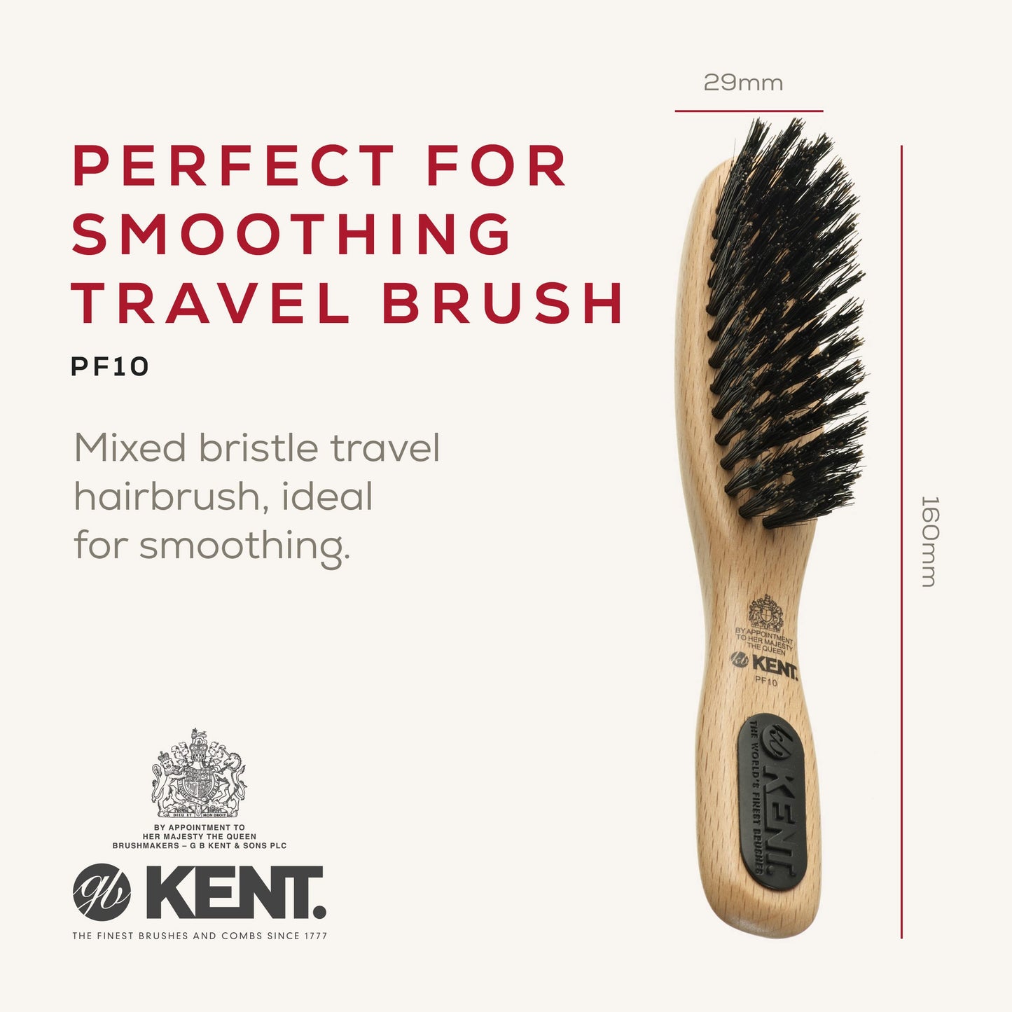KENT PF10 Small Handbag Size Bristle Nylon Mix Travel Brush