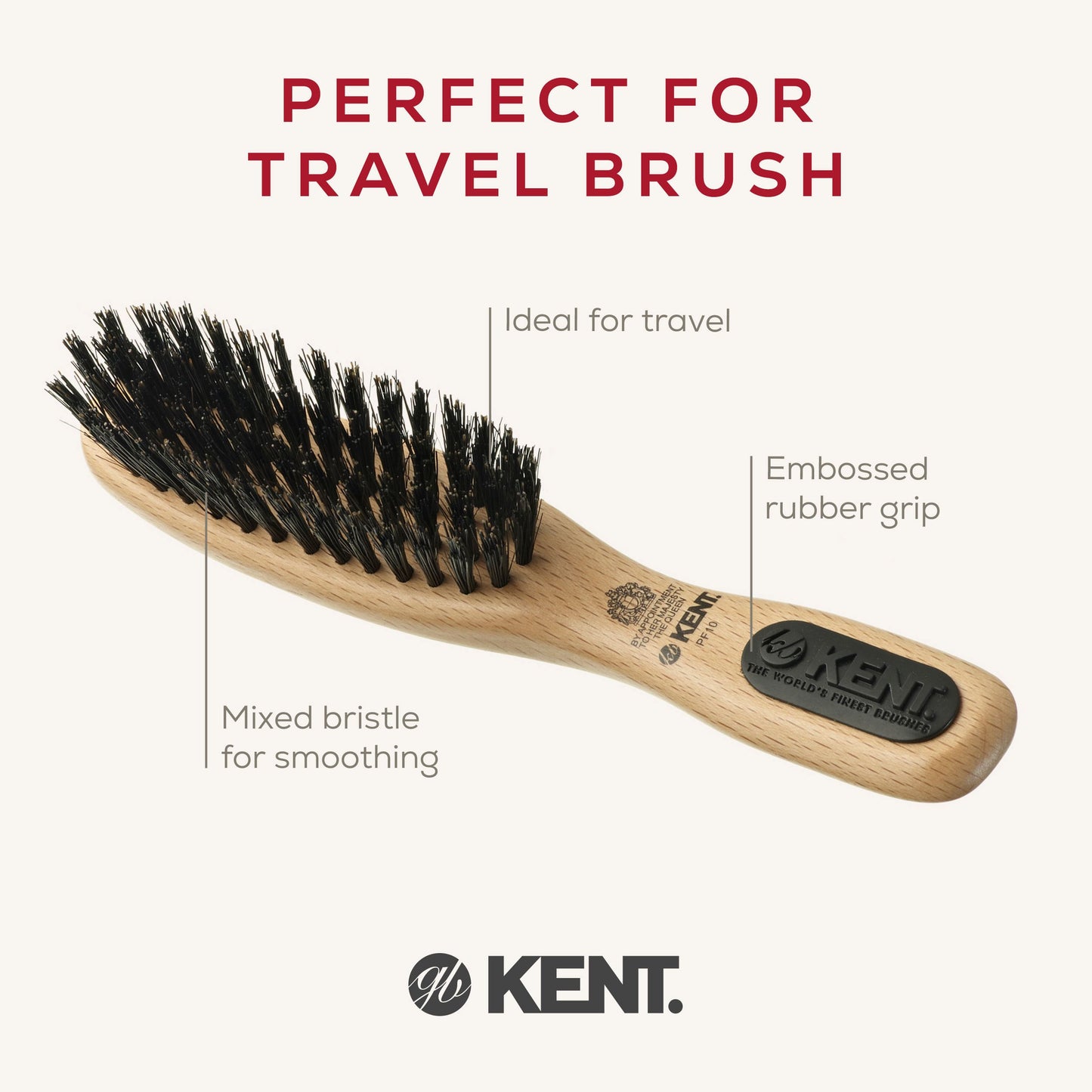 KENT PF10 Small Handbag Size Bristle Nylon Mix Travel Brush