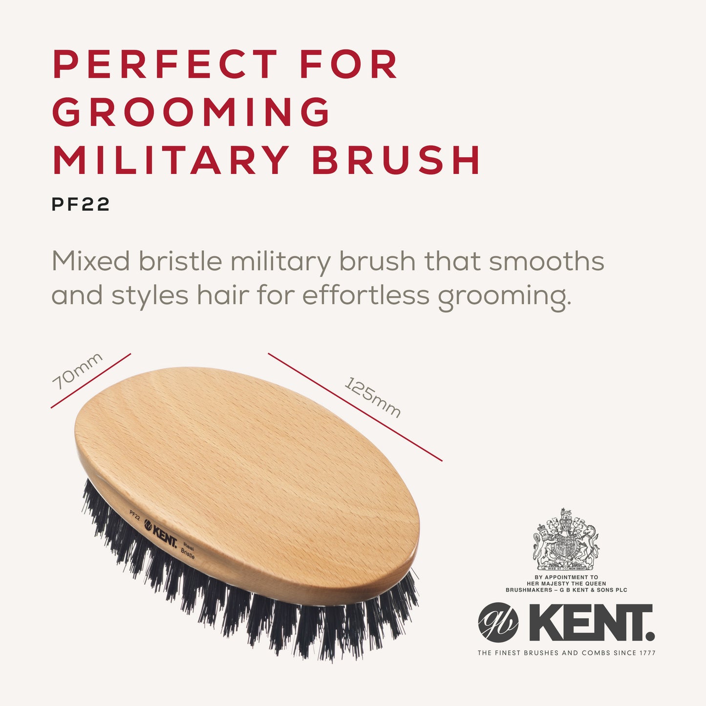 KENT PF22 Military Style Bristle & Nylon Mix Grooming Brush