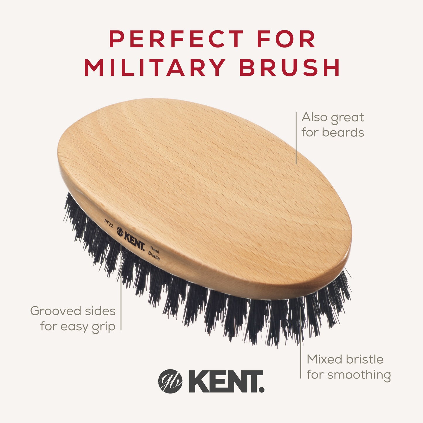 KENT PF22 Military Style Bristle & Nylon Mix Grooming Brush