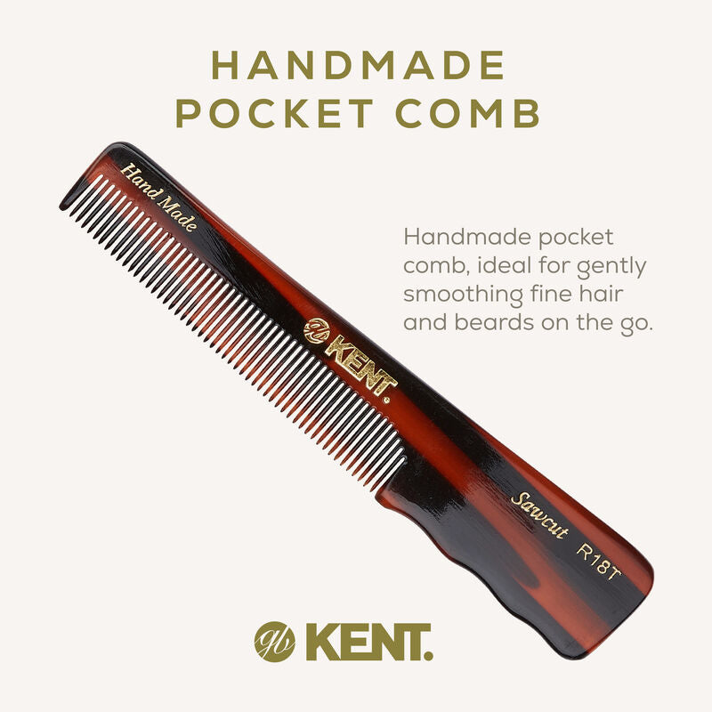 KENT R18T: Handmade 138mm Pocket Comb with Thumb Grip – Fine & Thinning Hair