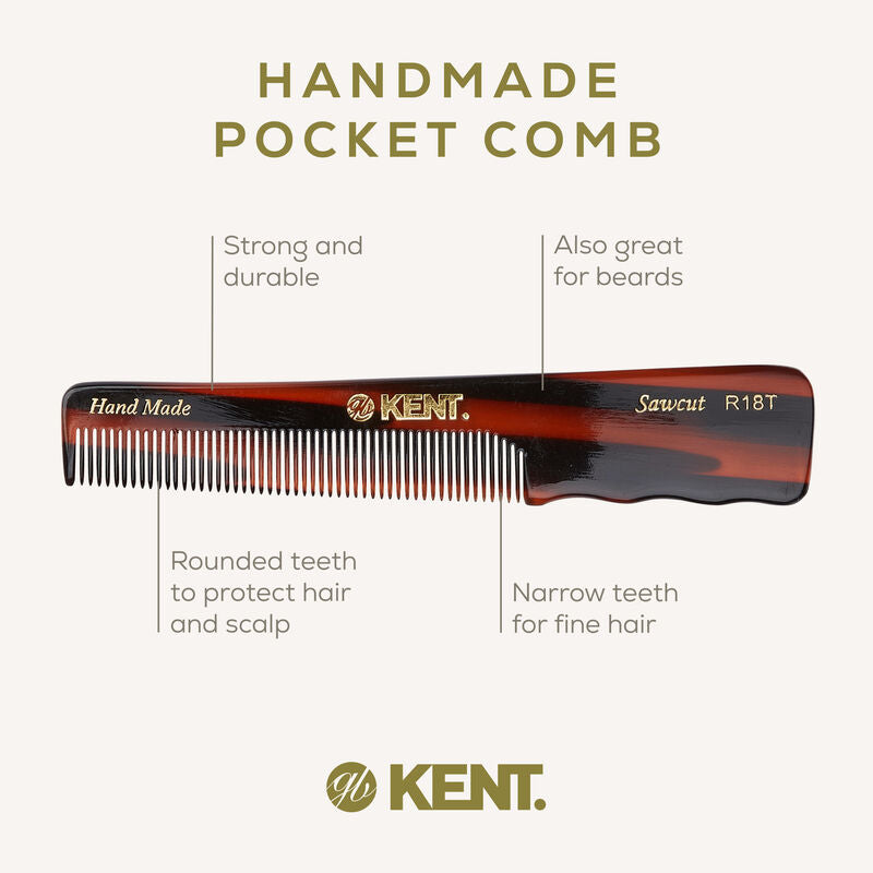 KENT R18T: Handmade 138mm Pocket Comb with Thumb Grip – Fine & Thinning Hair