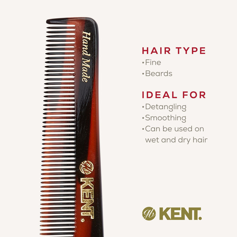 KENT R18T: Handmade 138mm Pocket Comb with Thumb Grip – Fine & Thinning Hair