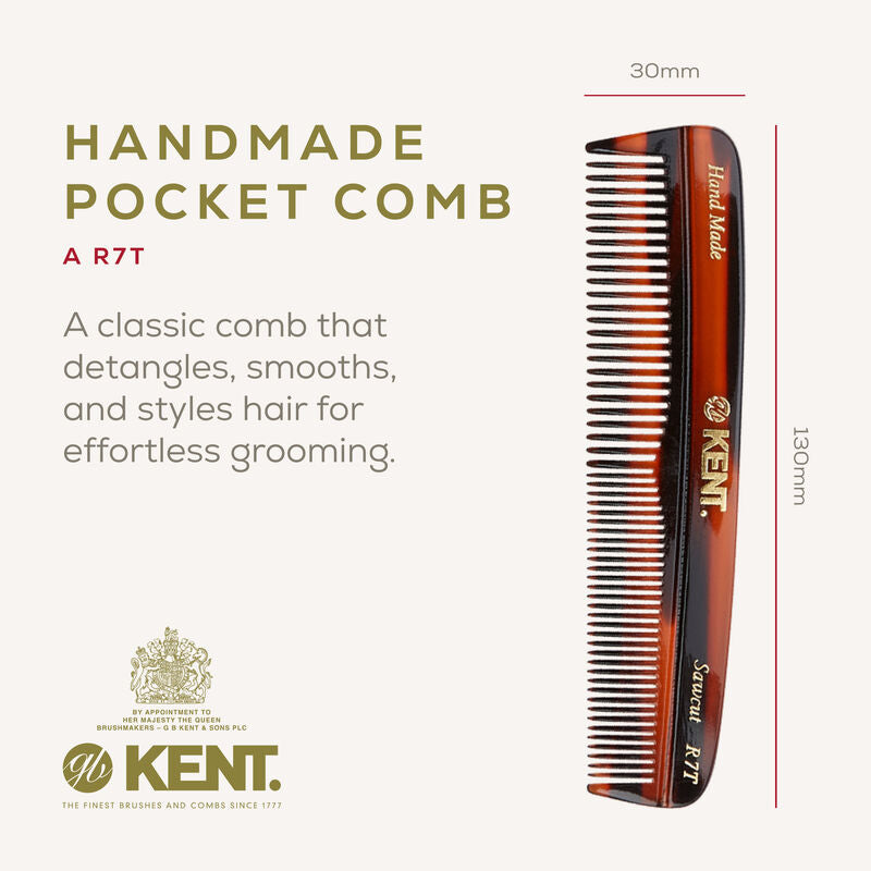 KENT R7T: Handmade 130mm Pocket Comb Thick/Fine Hair