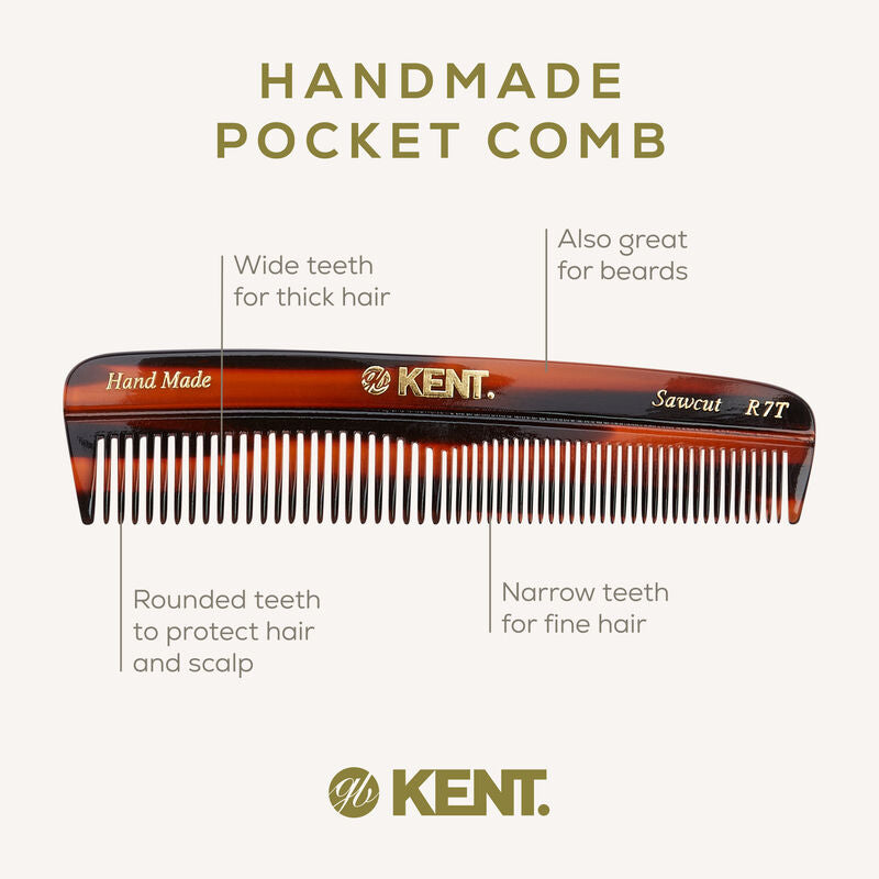 KENT R7T: Handmade 130mm Pocket Comb Thick/Fine Hair