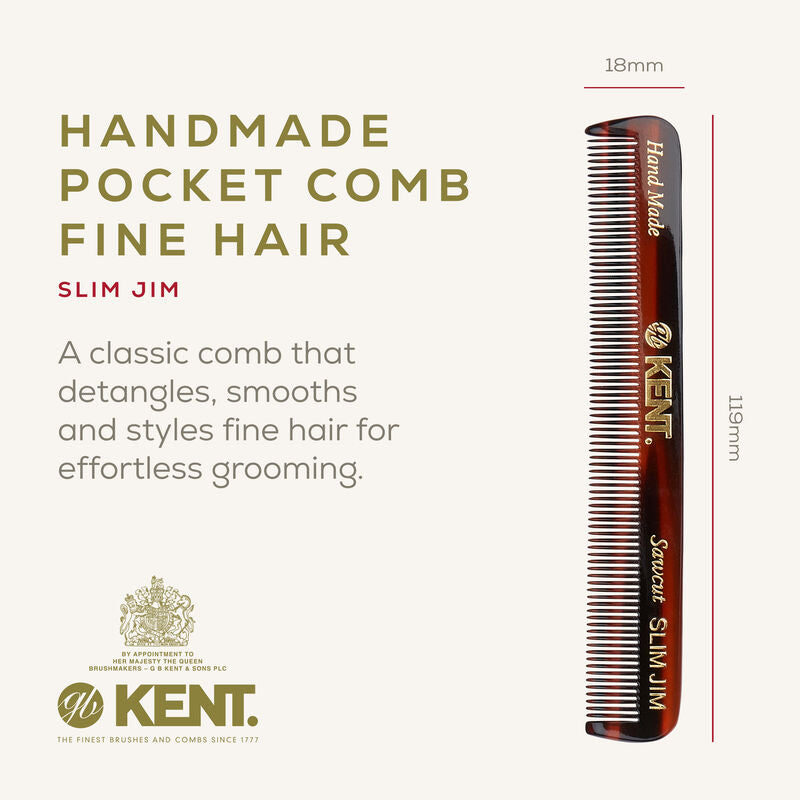 KENT SLIM JIM Handmade Men's Pocket Comb 119mm