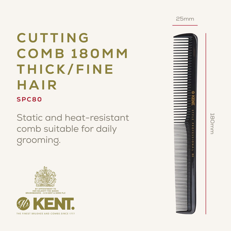 KENT SPC80 Cutting Comb 180mm | หวีตัดผม ซี่หยาบ-ละเอียด สำหรับผมบางถึงปานกลาง