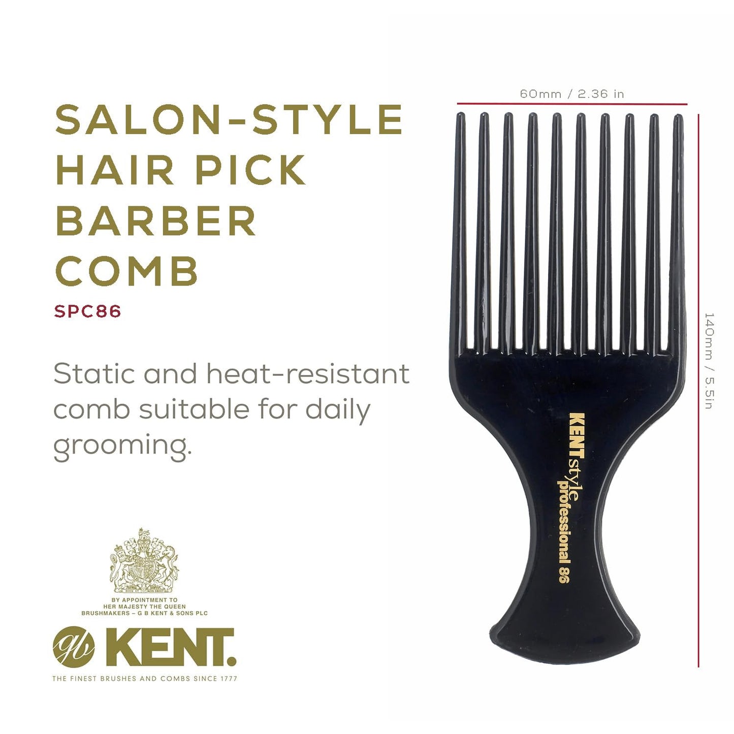 KENT SPC86 หวี 10 Pronged Afro Comb | Style Professional Comb สำหรับผมหยักศกและผมหนา