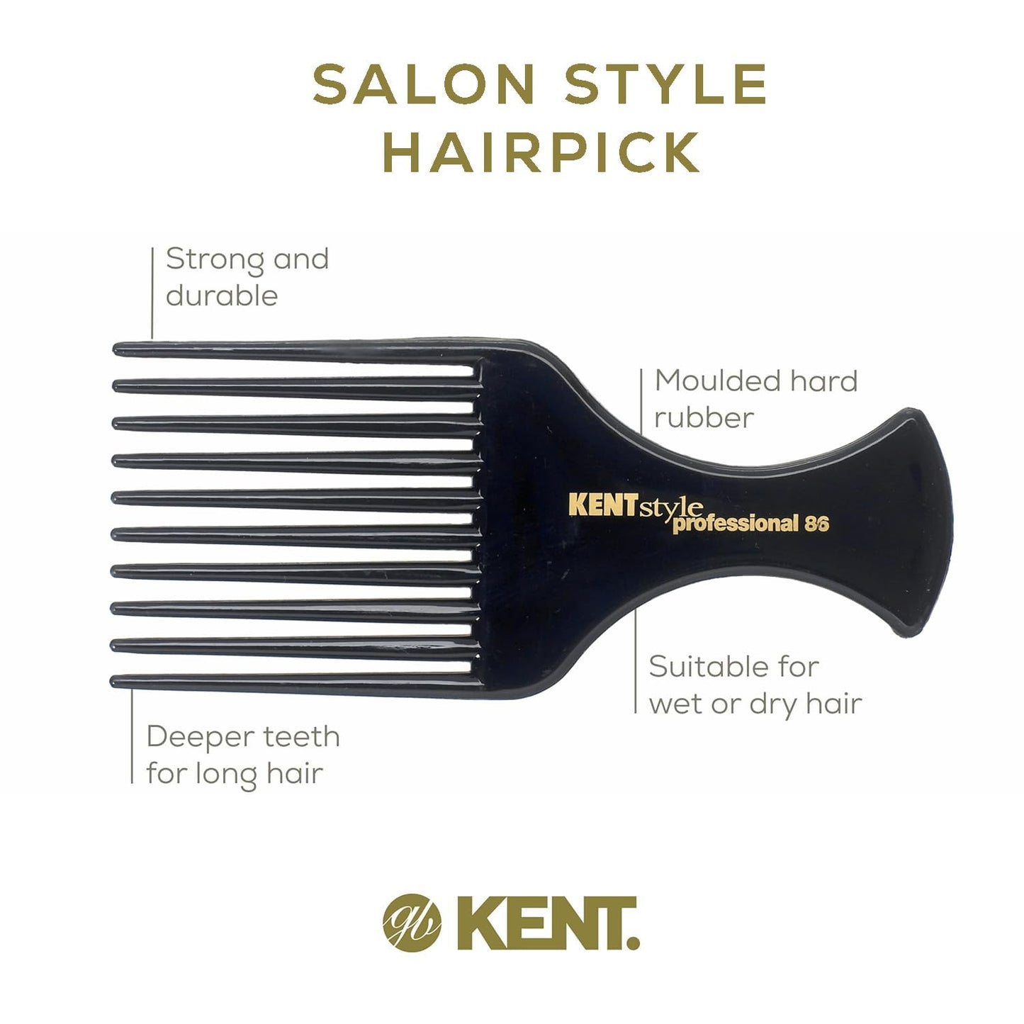 KENT SPC86 หวี 10 Pronged Afro Comb | Style Professional Comb สำหรับผมหยักศกและผมหนา