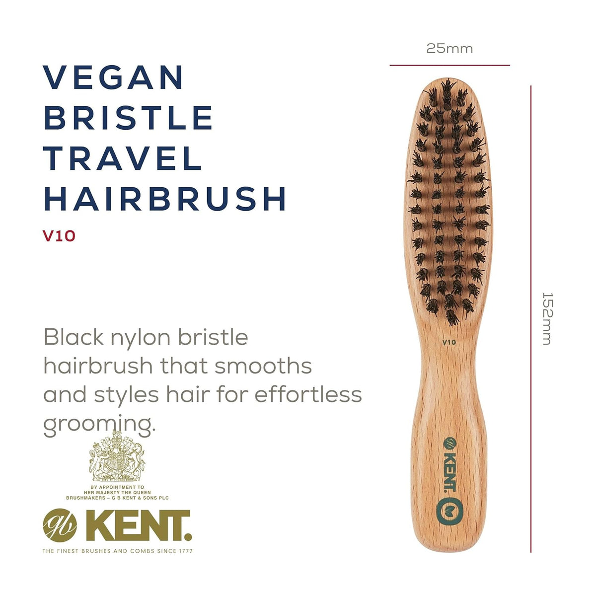 KENT V10: Vegan Bristle Travel Hairbrush 15 cm